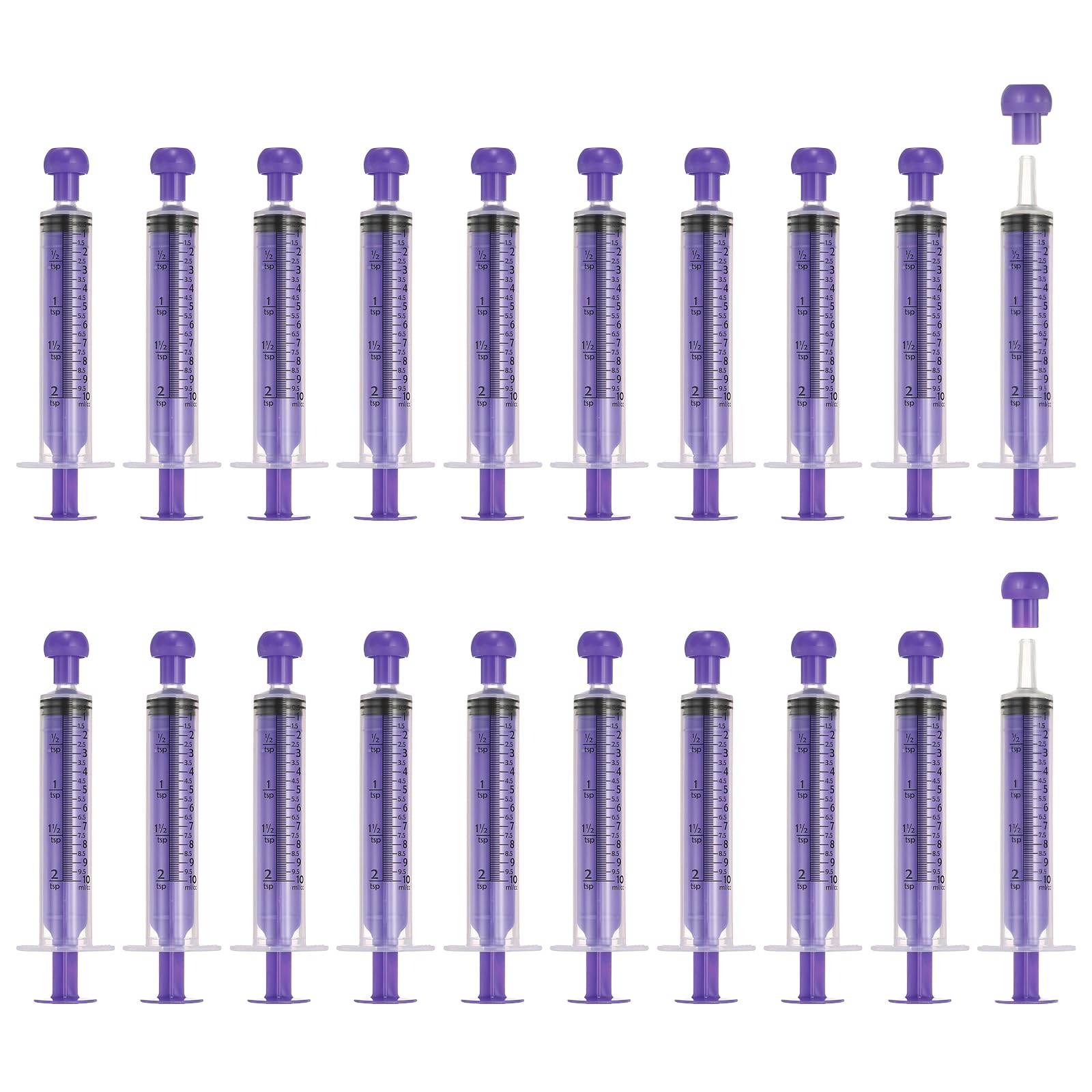 sourcing map Feeding Syringes with Cap, Plastic Syringes for Liquid Pet Feeding Measuring Tool No Needle 10ml, (Purple, 20 Pcs), Intended for Dog / Cat / Rabbits / Small Animal / Scientific Lab
