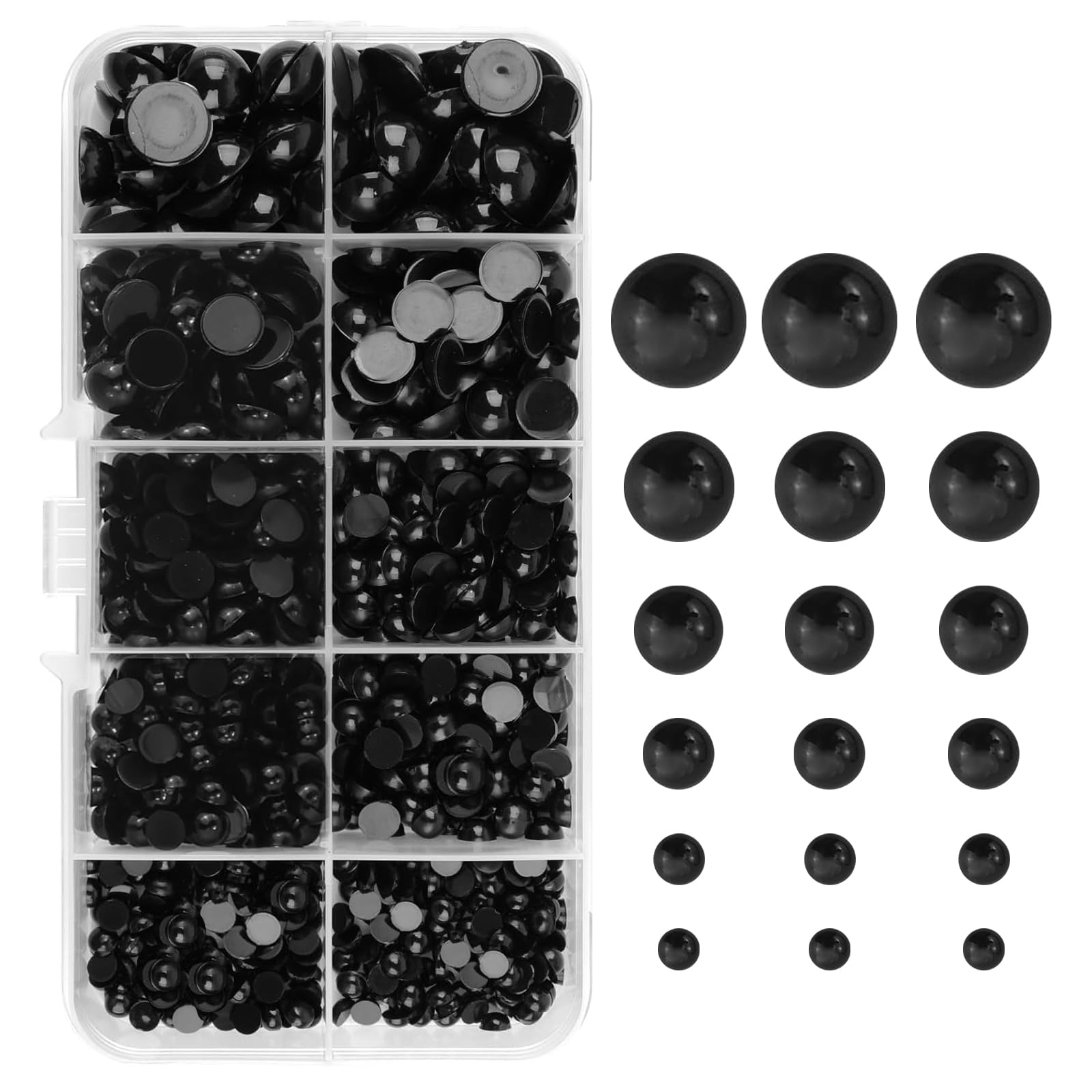 Reajoys Black Flat Back Pearls For Crafting, 1100Pcs Flatback Pearls Beads Imitation Half Round Flat Back Pearl For Jewellery Making 6 Sizes