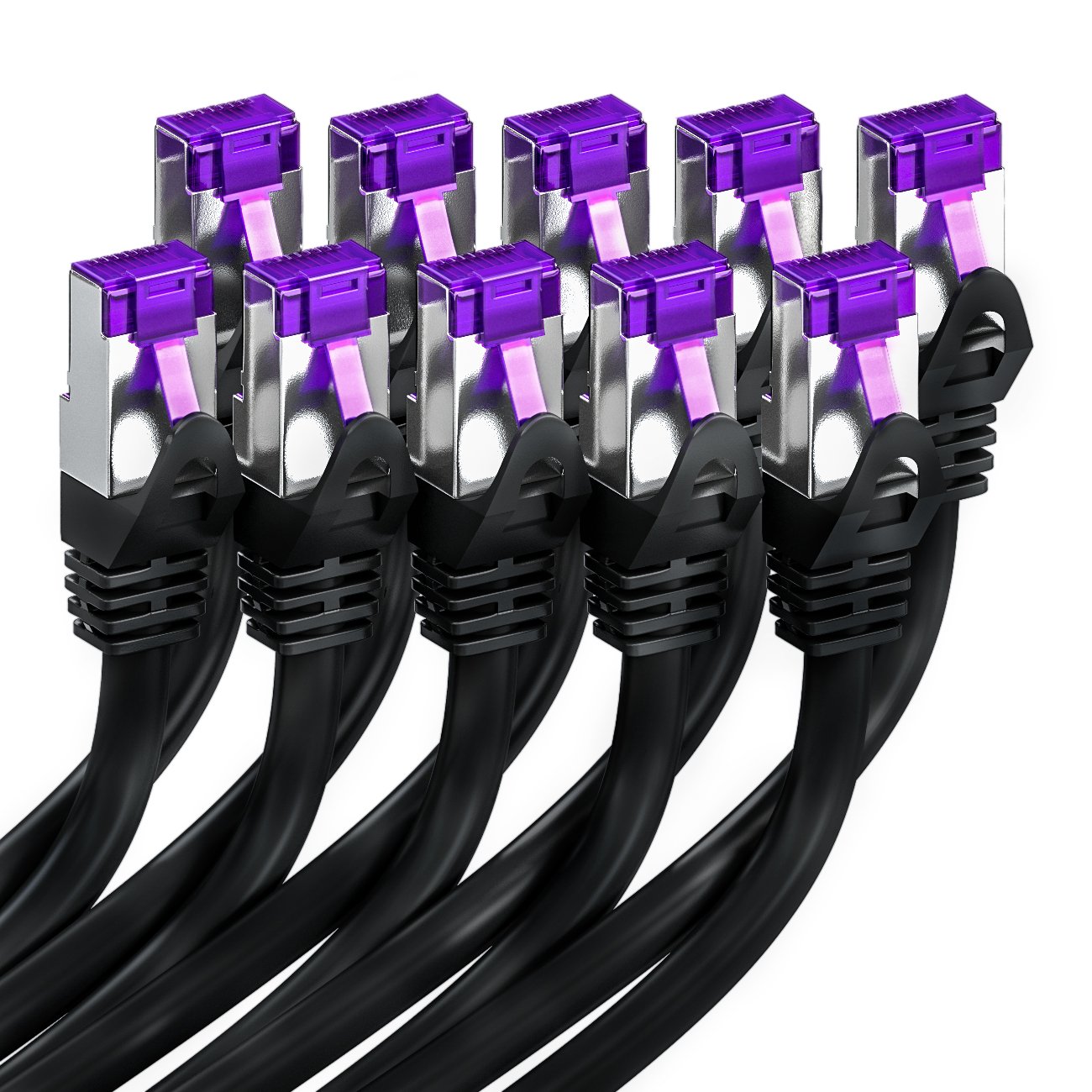 deleyCON 10x 2m CAT7 Cable de Red - 10 Gigabit - RJ45 Cable Patch Ethernet (Cobre, Blindaje SFTP PiMF) - LAN DSL Switch Modem Router Patchpanel CAT7 CAT6 CAT5 - Negro