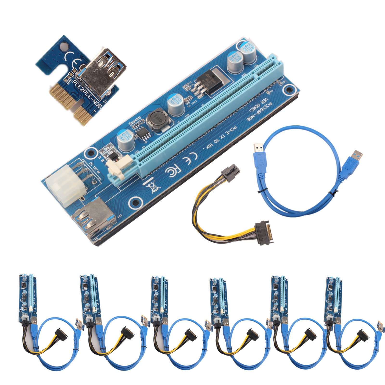 PCI-E Riser for Bitcoin Litecoin ETH Coin Mining 6 PIN Powered PCIE Extension Cable GPU Riser Ethereum Mining ETH GPU Extension Cable PCIEX1 to PCIE X16 Extender VER006C GPU Risers (1 PCS)