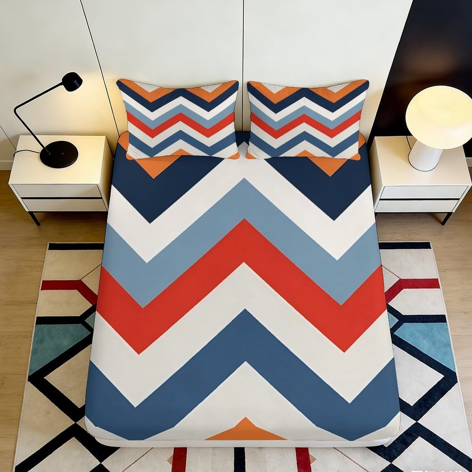Pnayamiorkfel Style-1 3D Printed Chevron Stripe Fitted Sheet Microfiber Soft Breathable Geometric Mattress Cover For Bedroom Dorm Decor 90X200x25cm