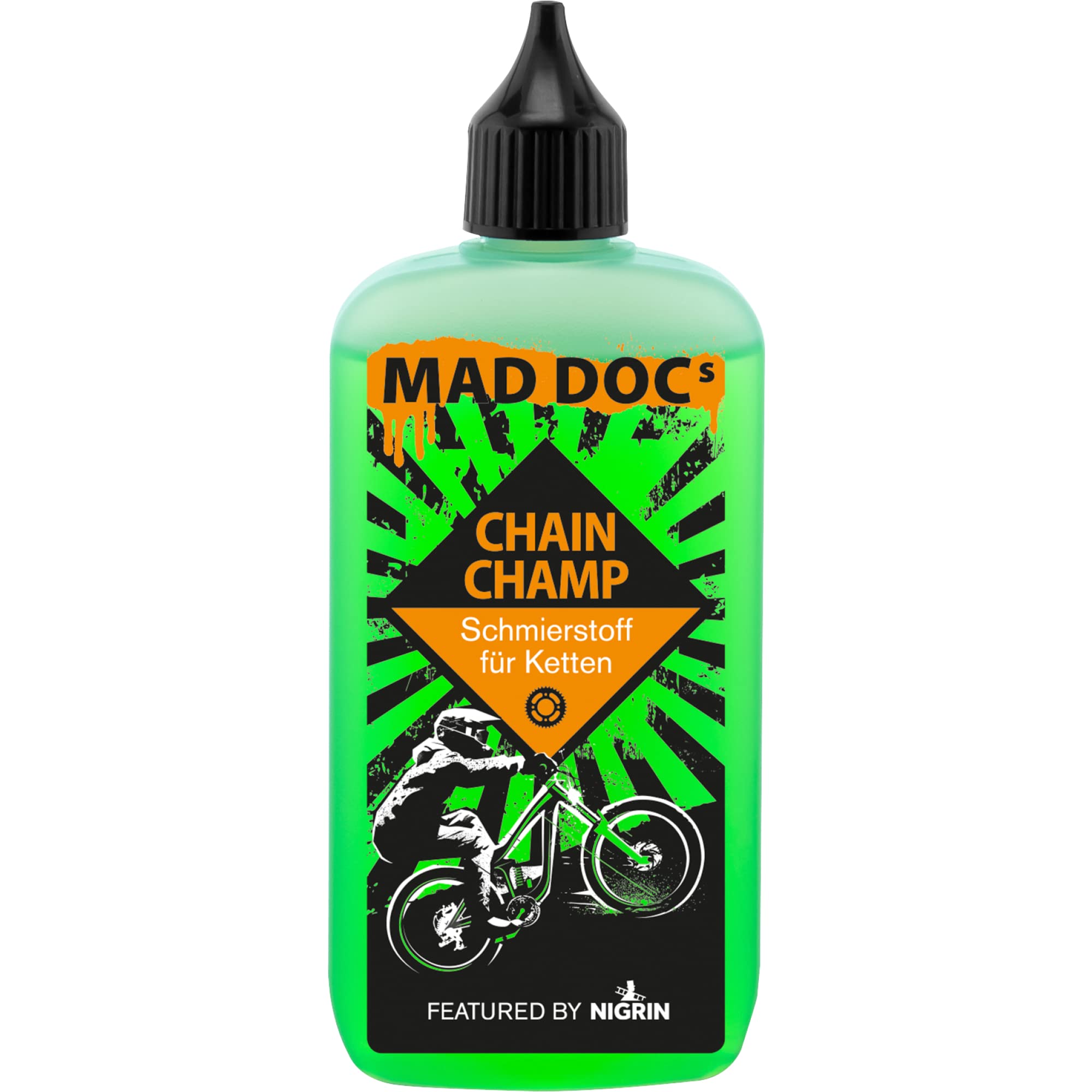 NIGRIN MAD DOCs Kettenöl, optimaler Korrosions- und Verschleißschutz, wasser-, staub-, und schmutzabweisend, 100ml, Grün
