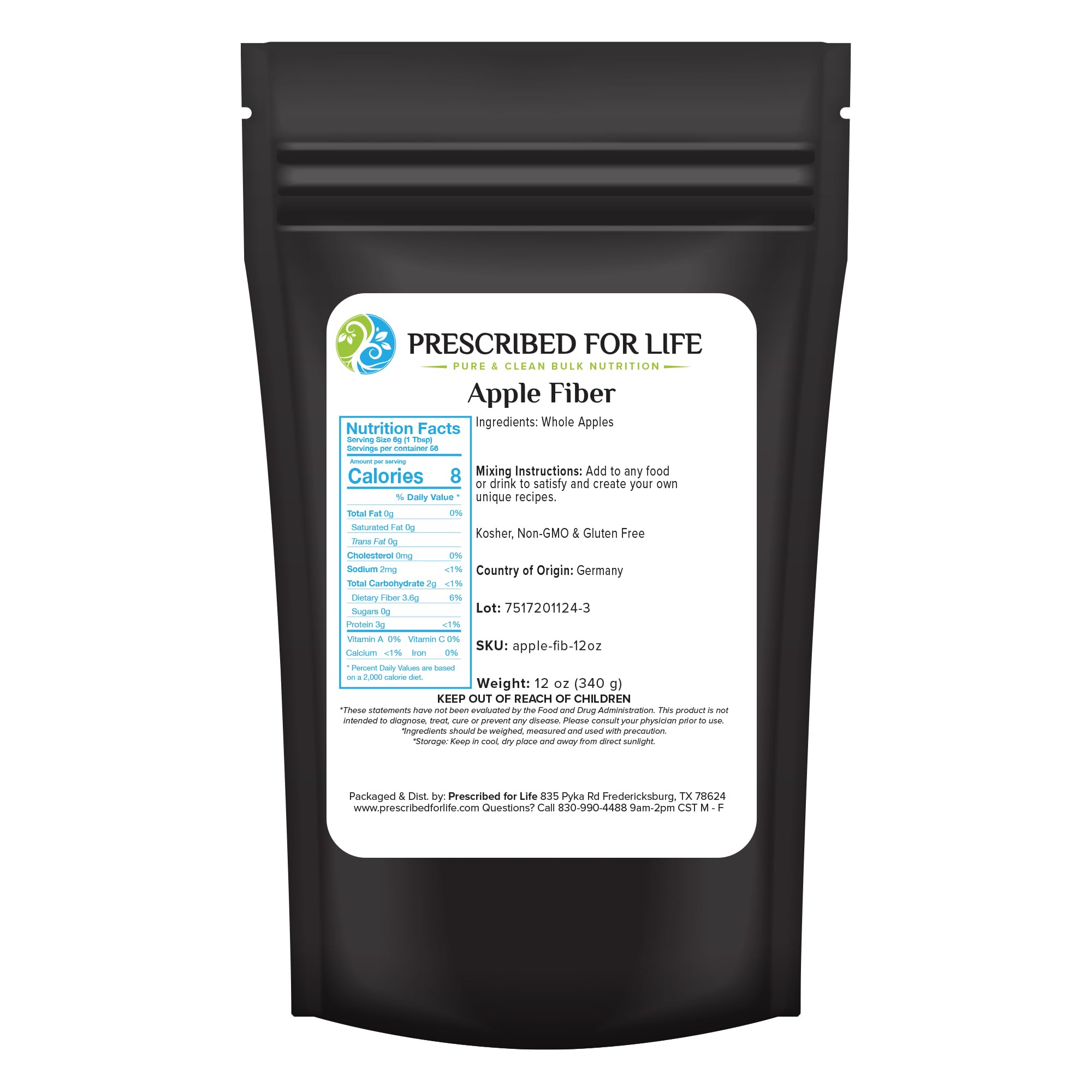 Verfasst für das Leben Apple Fiber Powder, natürliche Apple Pektin Fiber Supplement für Verdauungsgesundheit, Vegan, Non GMO, Glutenfrei (12oz / 340g)