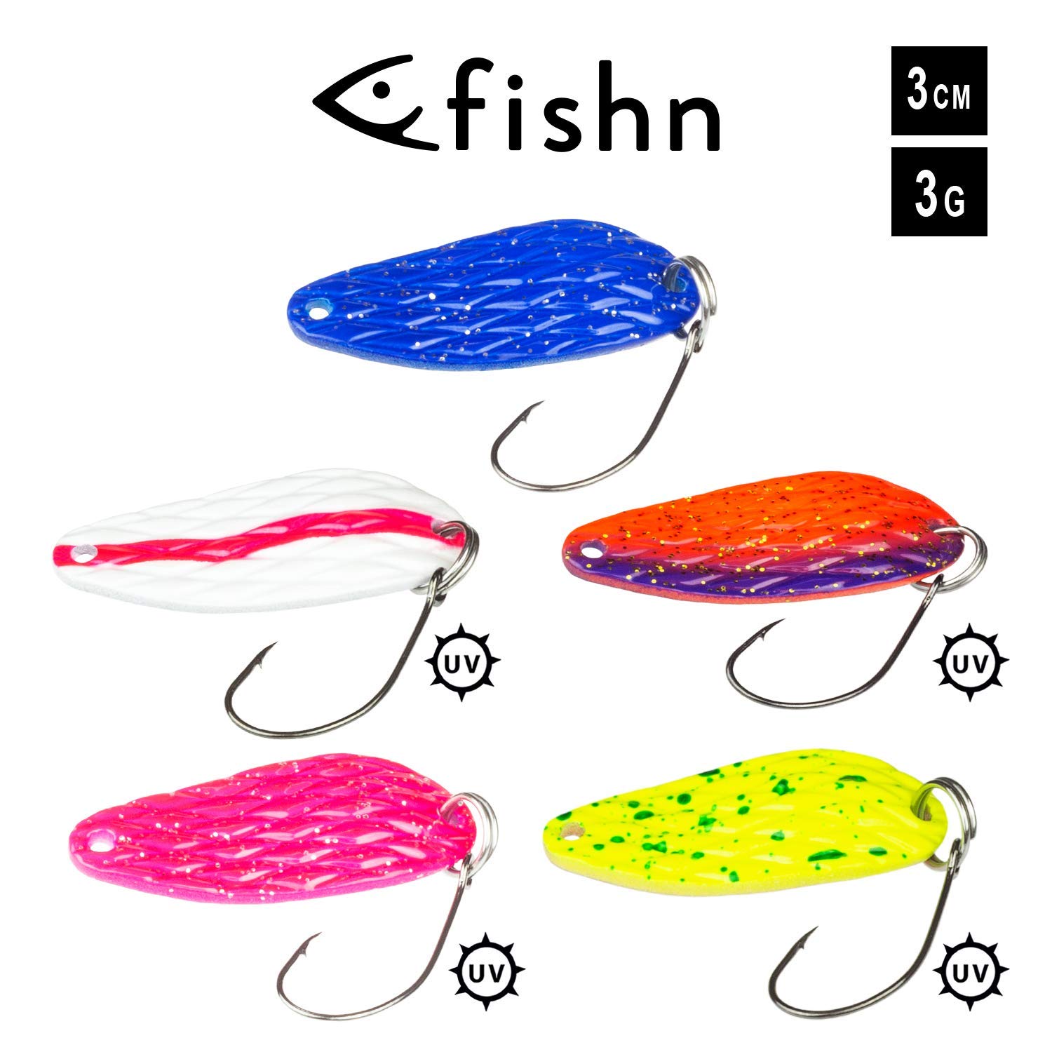 FISHINGGHOST 14 x Trout Spoons & 1 x Blinkerbox - Set, Compuesto de 14 Kunstköder y una Caja de Cebo, Trucha Cebo, Trucha Spoon, Trucha Blinker para Pesca Spinnfischen (15 Piezas)
