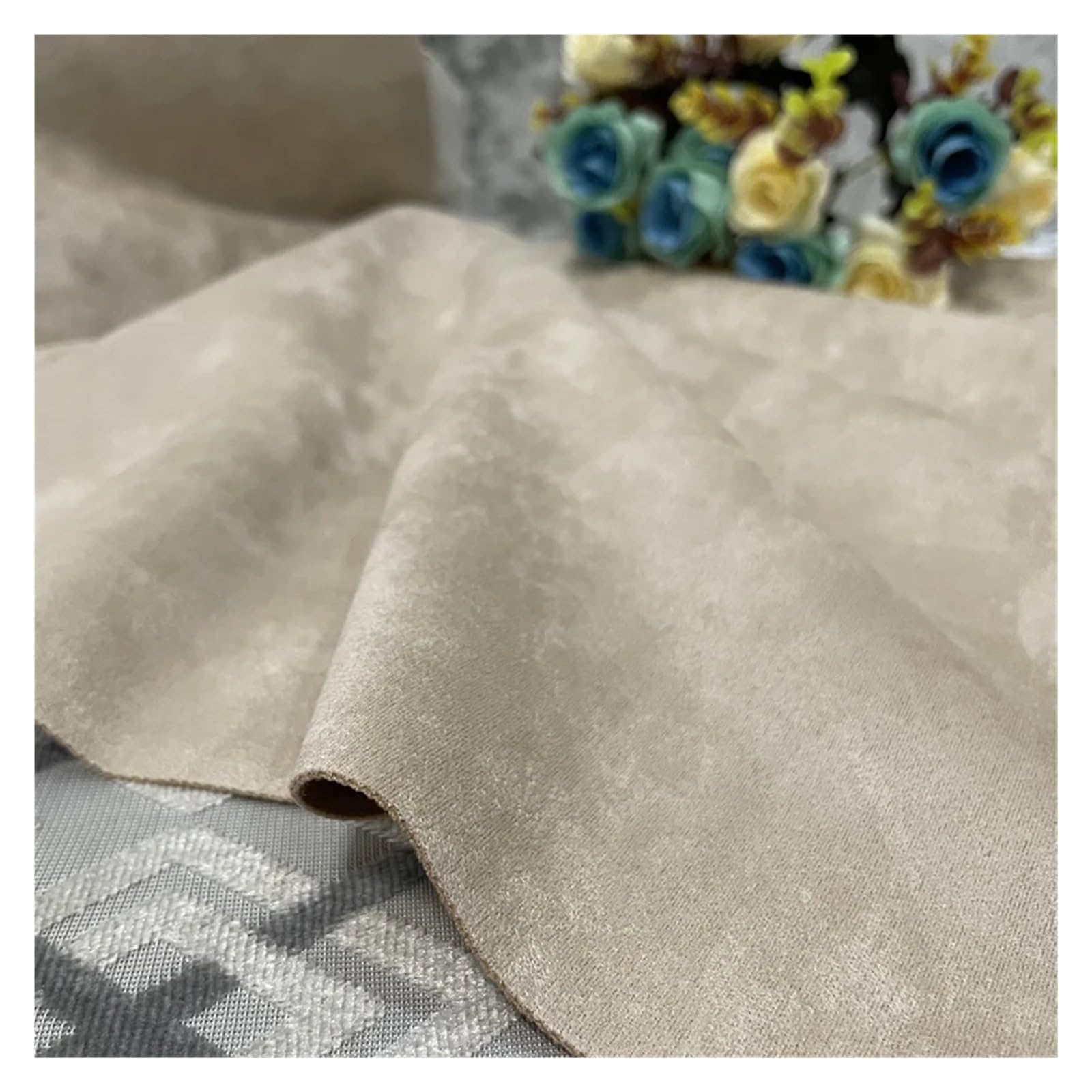 FIgpmwld Faux Suede Fabric, Elastic Suede Multi 50x160cm DIY Background Sofa Cover Tablecloth(Beige1)
