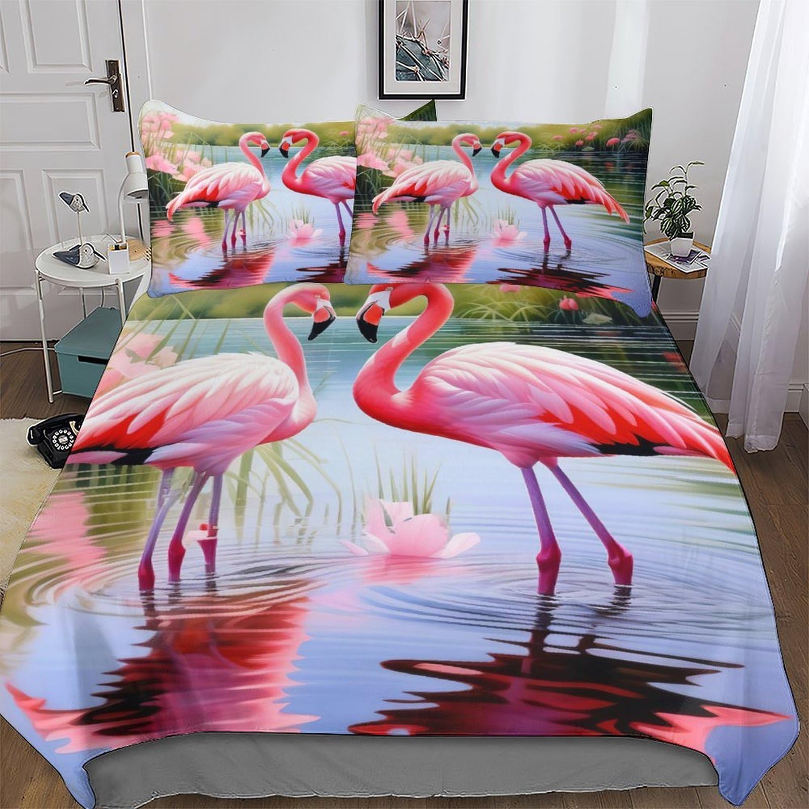 Flamingo Duvet Cover Set Microfibre Soft Quilt Covers Easy Care Cover Bedding Sets with Pillowcase for Teen Adult Kids Single(135x200cm)
