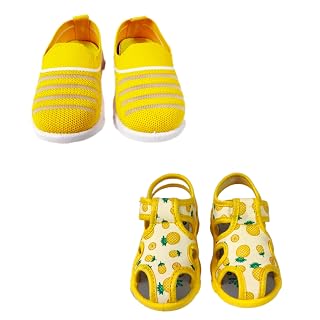 Coolz Kids Chu-Chu Sound Musical Sandals and Shoes Combo (2 Pairs) for Baby Boys and Girls (Yellow and Yellow, UK Footwear Size System, Toddler, Age, Medium, 9 Months)