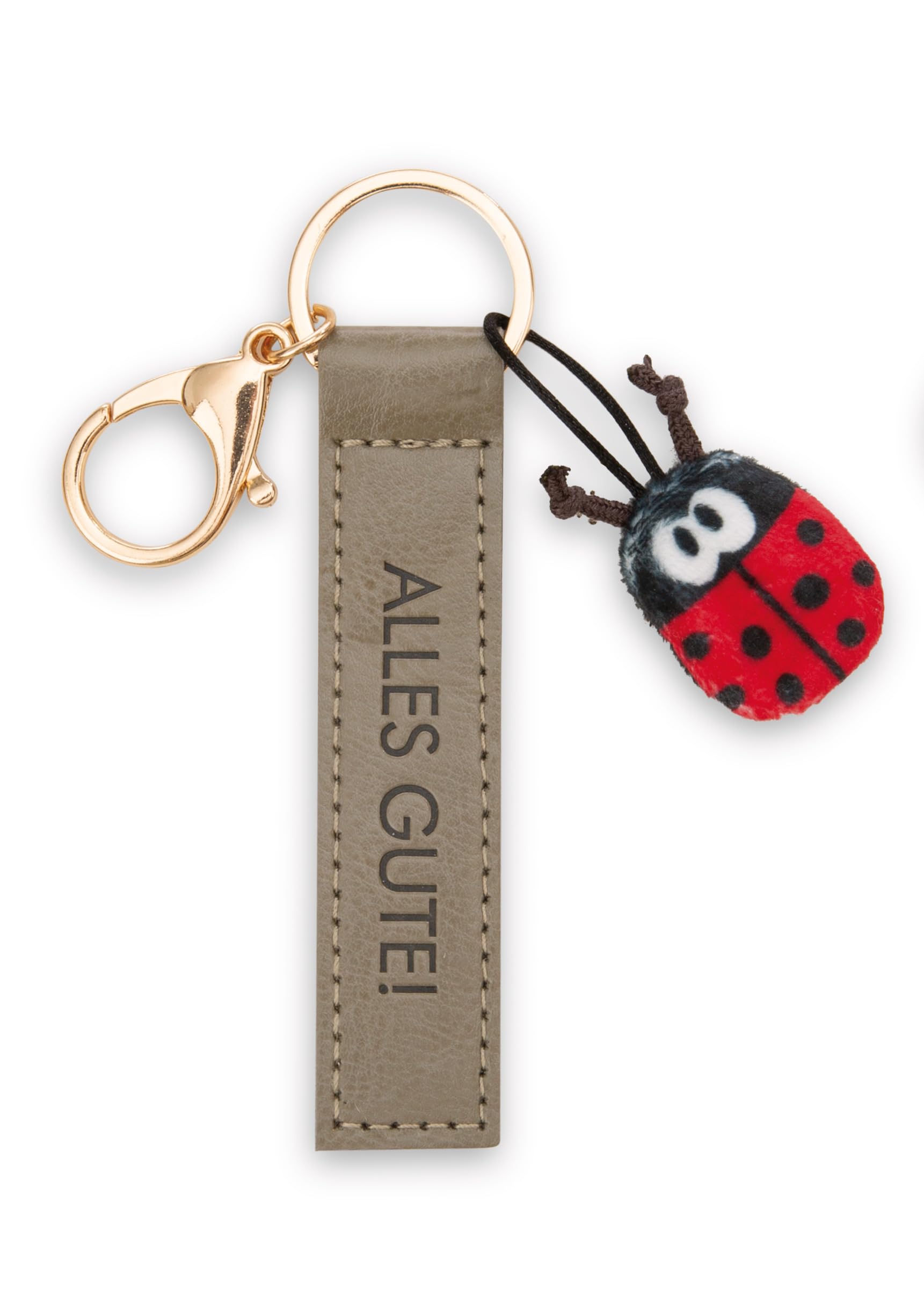 NICI Key Ring with Ladybird Design Artificial Leather Cord Olive 10 cm