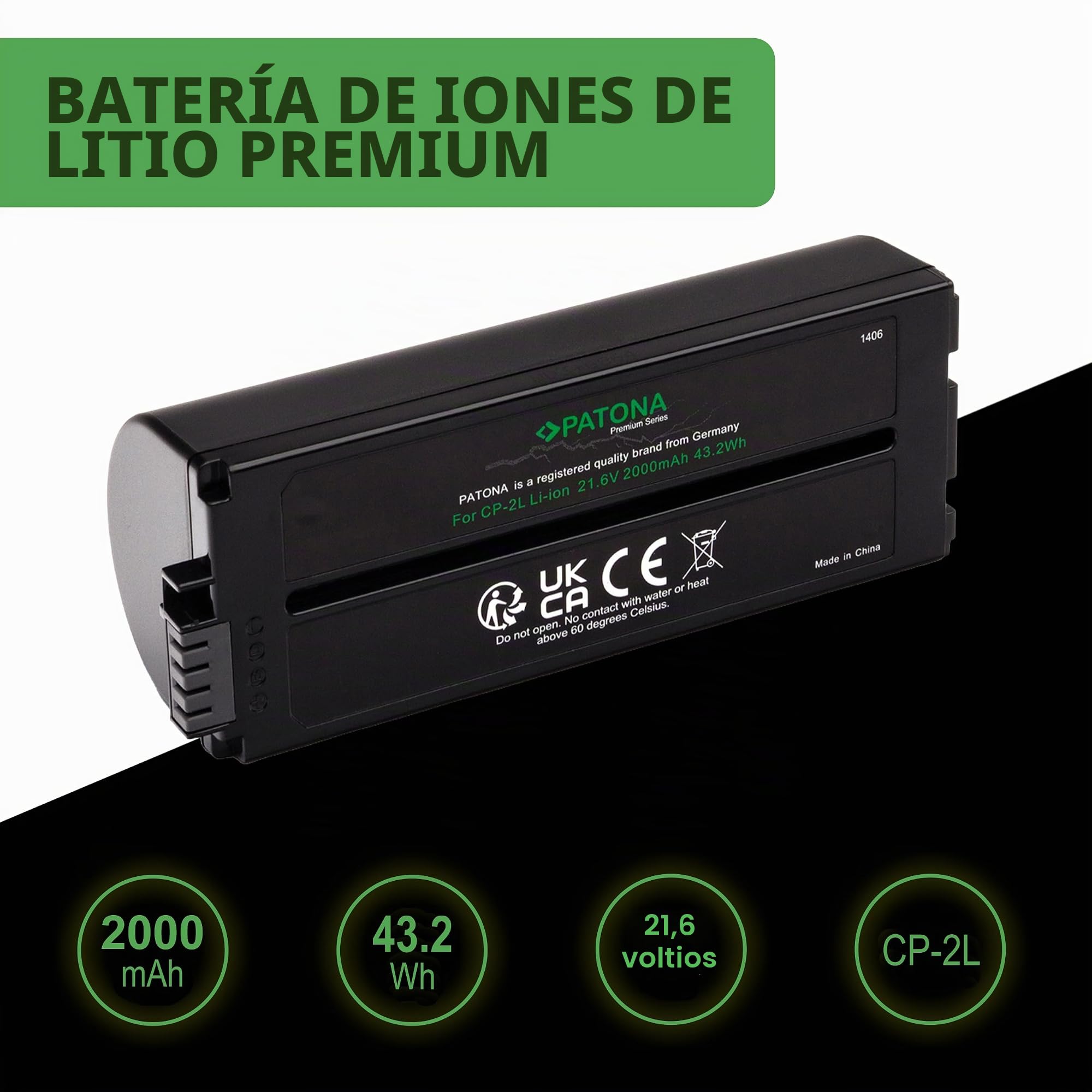 PATONA Batería para Canon NB-CP2L, NB-CP1L 2000mAh 21.6V