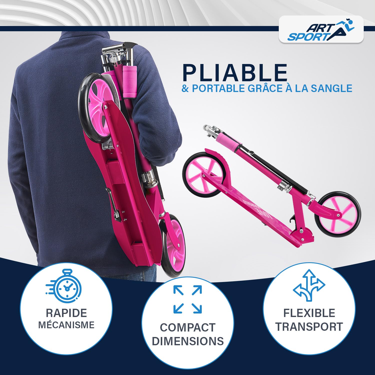 ArtSport Trottinette de Ville avec Roues Big Wheel et Sangle de Transport – pour Les Enfants à partir de 3 Ans – 4 modèles