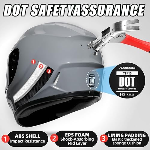 Miniatura 2 de TRIANGLE Cascos de motocicleta de cara completa para hombres y mujeres con visera tintada y transparente, aprobado por cumplir con puntos (gris