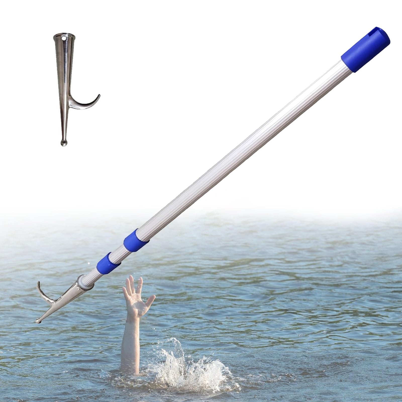 GHHVFEC Telescopic Pool Rescue Hook, Aluminum Portable Safety Pole for Drowning Swimmer, Multi-use Boat Hook with Extendable Pole (4m/13.1ft)