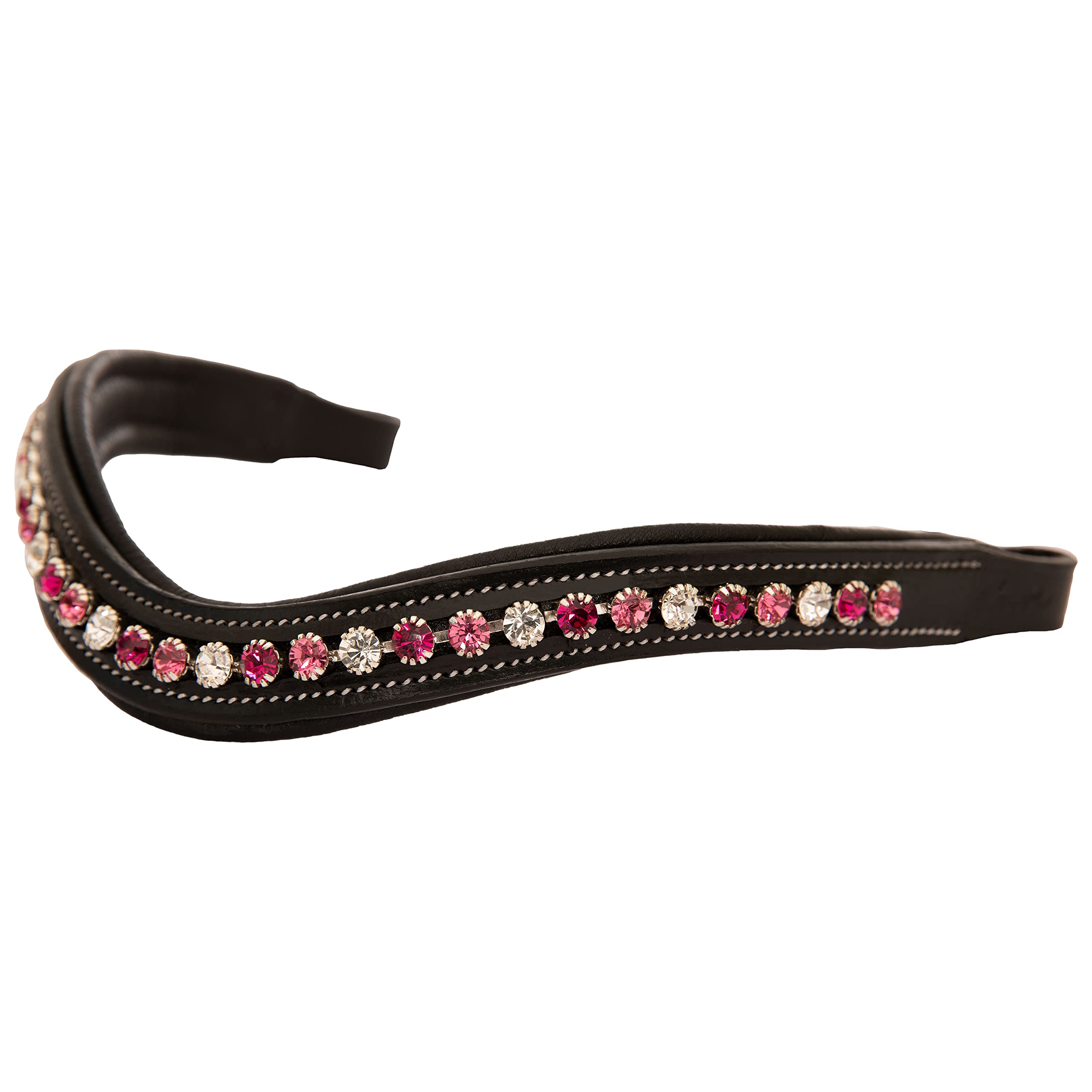 Exion Curved Crystal Browband for Horses – Soft Padded Bling English Bridle Brow Band | Dressage, Show, Jumping | Black, Brown | Clear Light Pink & Maroon Crystal Browband For Horses — image 1