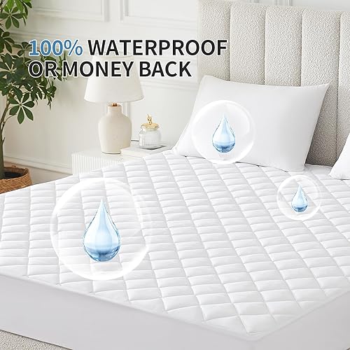 Miniatura 4 de Protector de colchón acolchado de tamaño individual, impermeable, protector de colchón transpirable y esponjoso, cubrecolchón de enfriamiento con