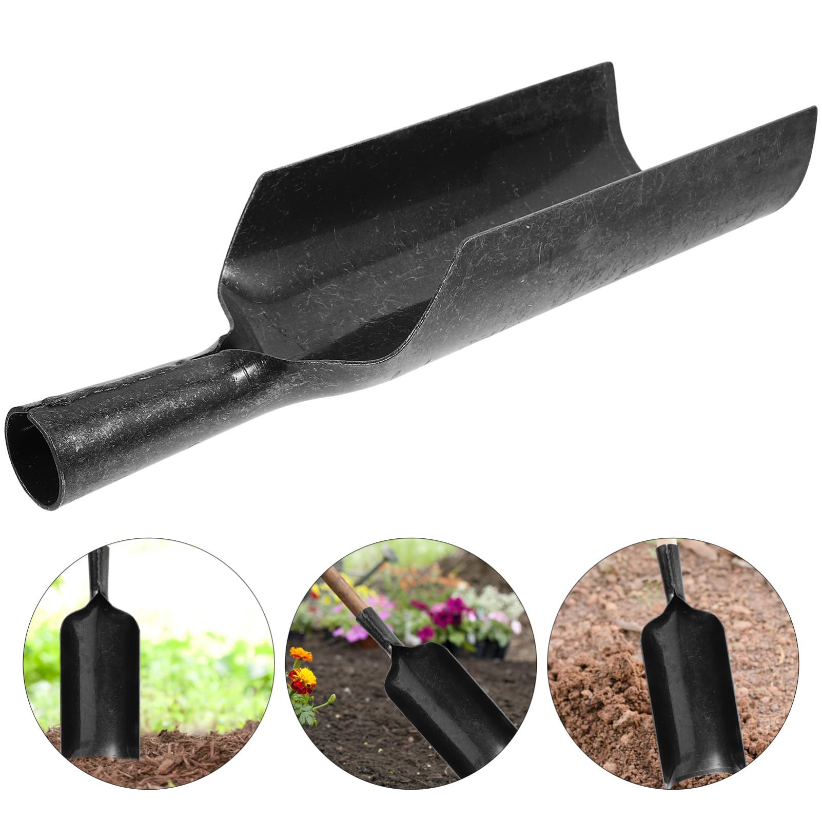 BESPORTBLE Pala de Mango para Jardinería de Acero al Manganeso Negro | Herramienta de Excavación y Traslado de Suelo, Formato Portátil, para Labores de Plantación y Huerto
