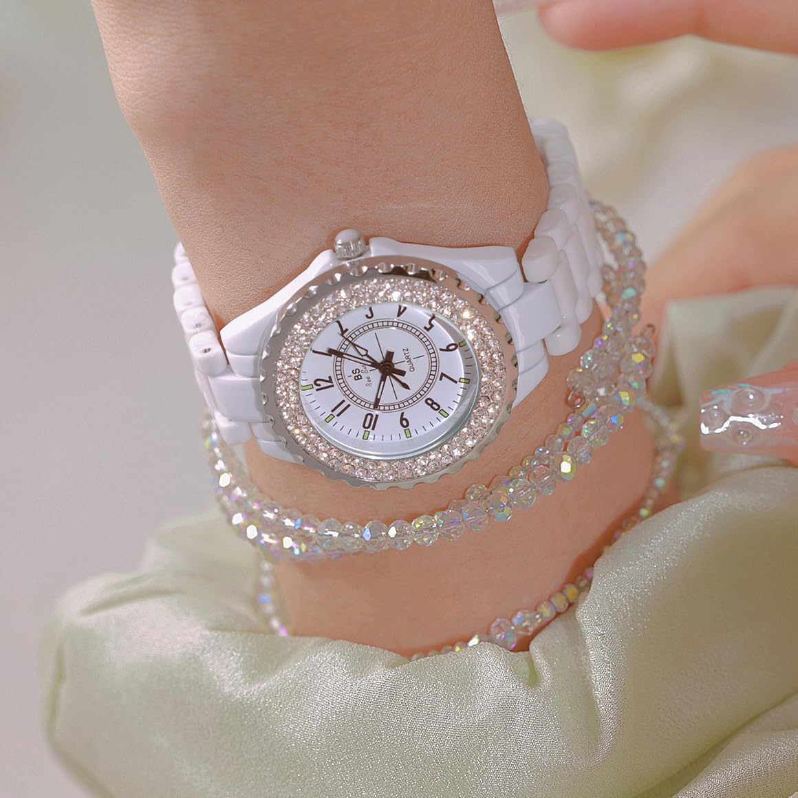 Women's Watches Swarovski Crystal Analog Quartz Waterproof White Ceramic Watch for Ladies Bracelet Watch - Image 6