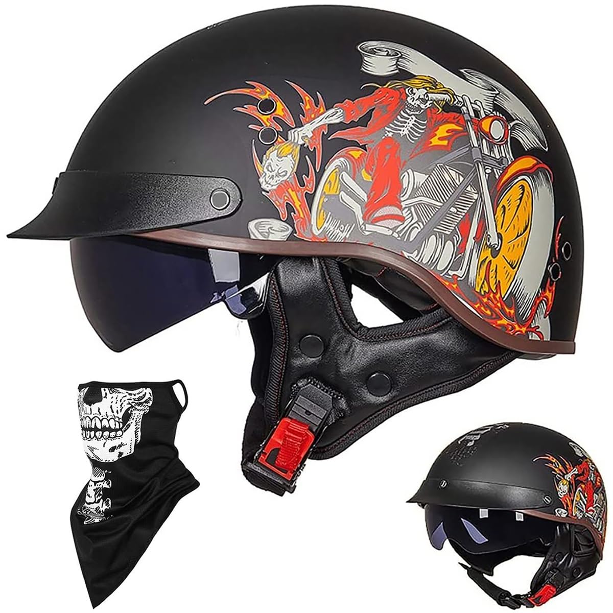 Ebayin Men's L Open Face Helmet Half Motorbike Helmet Vintage Cruiser Chopper Scooter Pilot Ece Certified Retro Motorbike Adult Crash Moped Helmet With Sun Visor For And Wo(,Xl=(61~62Cm))