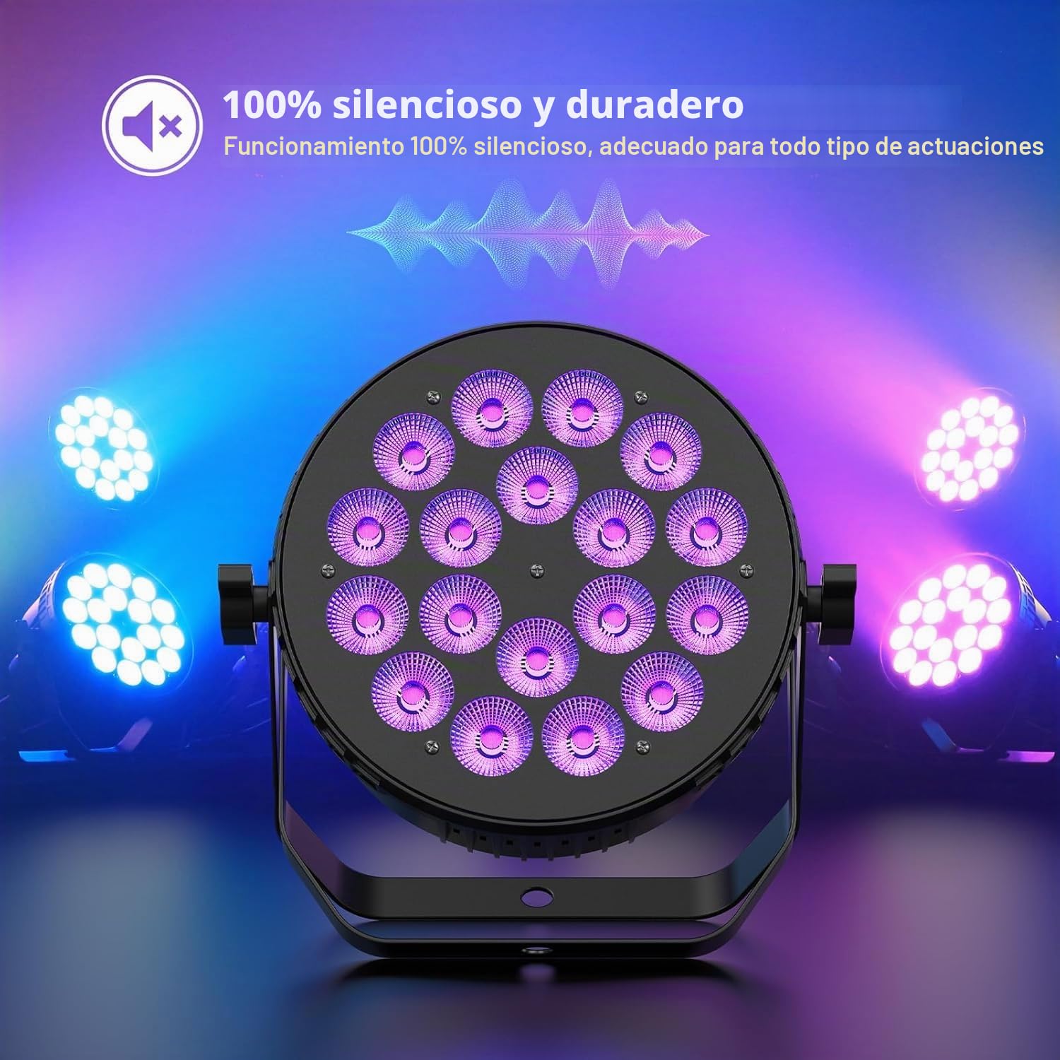 180 W Par LED RGBW, 4 Pieza iluminación de escenario de aluminio fundido | con DMX512 y control por voz, para fiestas, bodas, bares y Navidad