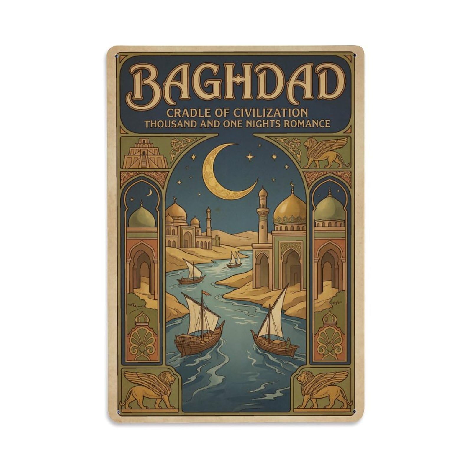 Metal Tin Sign Iraq Baghdad Retro Travel