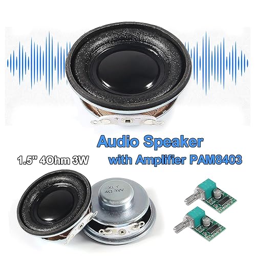 Miniatura 2 de 2 altavoces estéreo de audio de 1.5 pulgadas, 4 ohmios, 3 W, 2 altavoces redondos + 2 amplificador digital de 3 x 2 CC 5 V PAM8403 módulo de