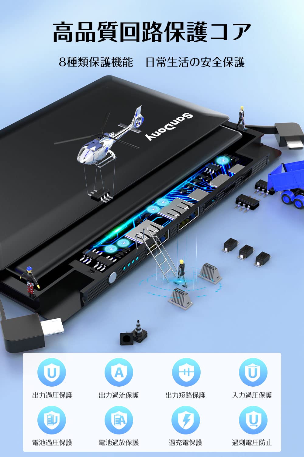 Amazon | モバイルバッテリー 【12000mAh & ケーブル内蔵】 大容量