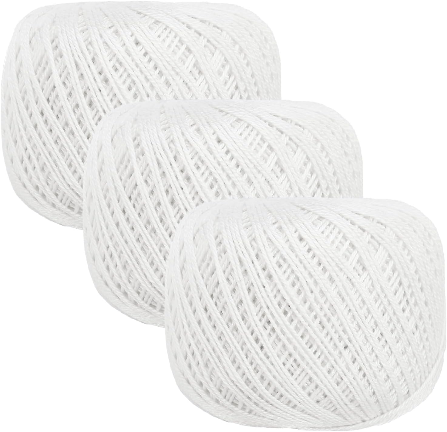 MECCANIXITY Crochet Thread Pearl Cotton Size 3 White 3 Rolls 164 Yards for Crocheting Tatting Knitting Embroidery Sewing