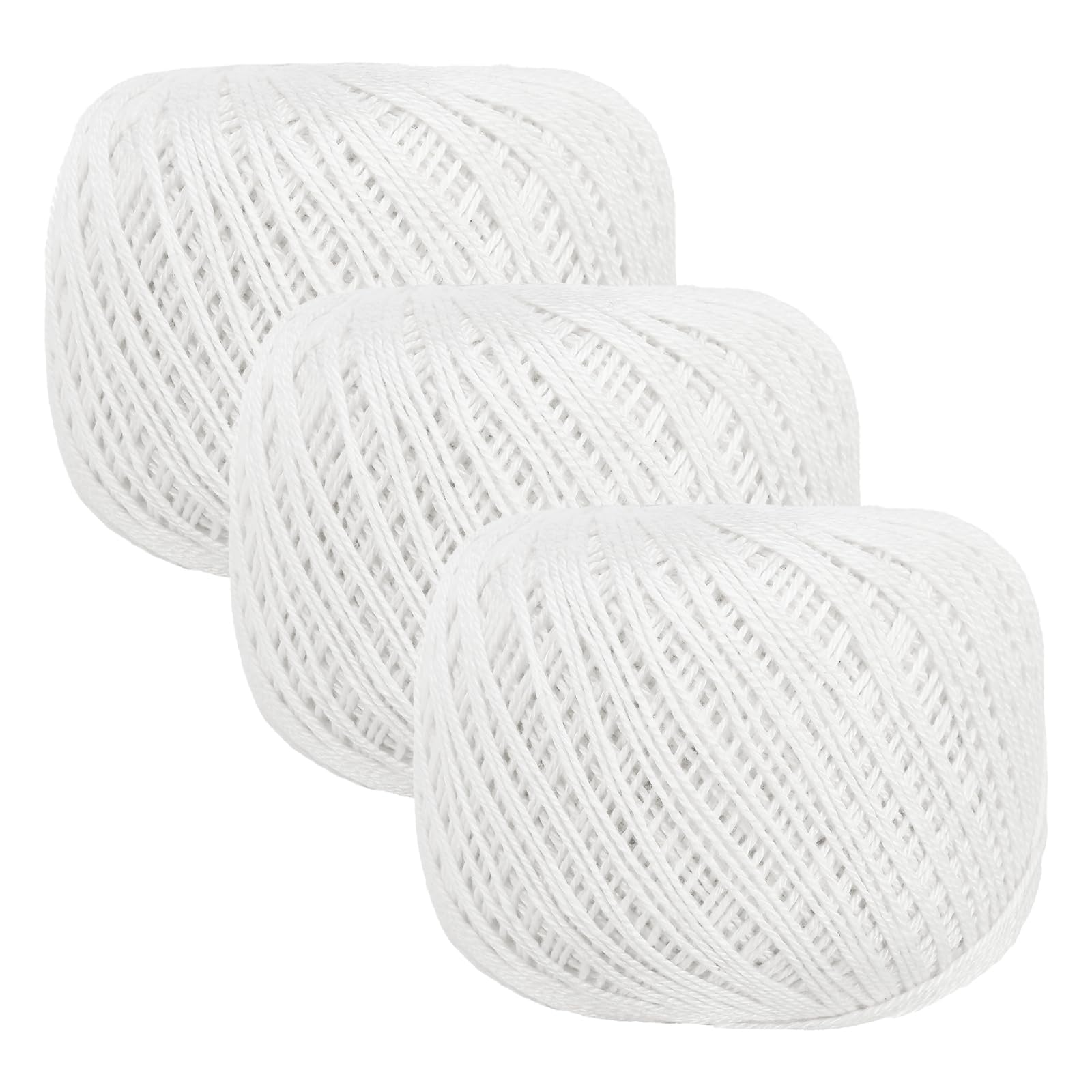 sourcing map 3 Rolls 164 Yards Size 3 White Pearl Cotton Crochet Thread Lace Weight Yarn Tatting Thread for Crocheting Knitting Embroidery Sewing