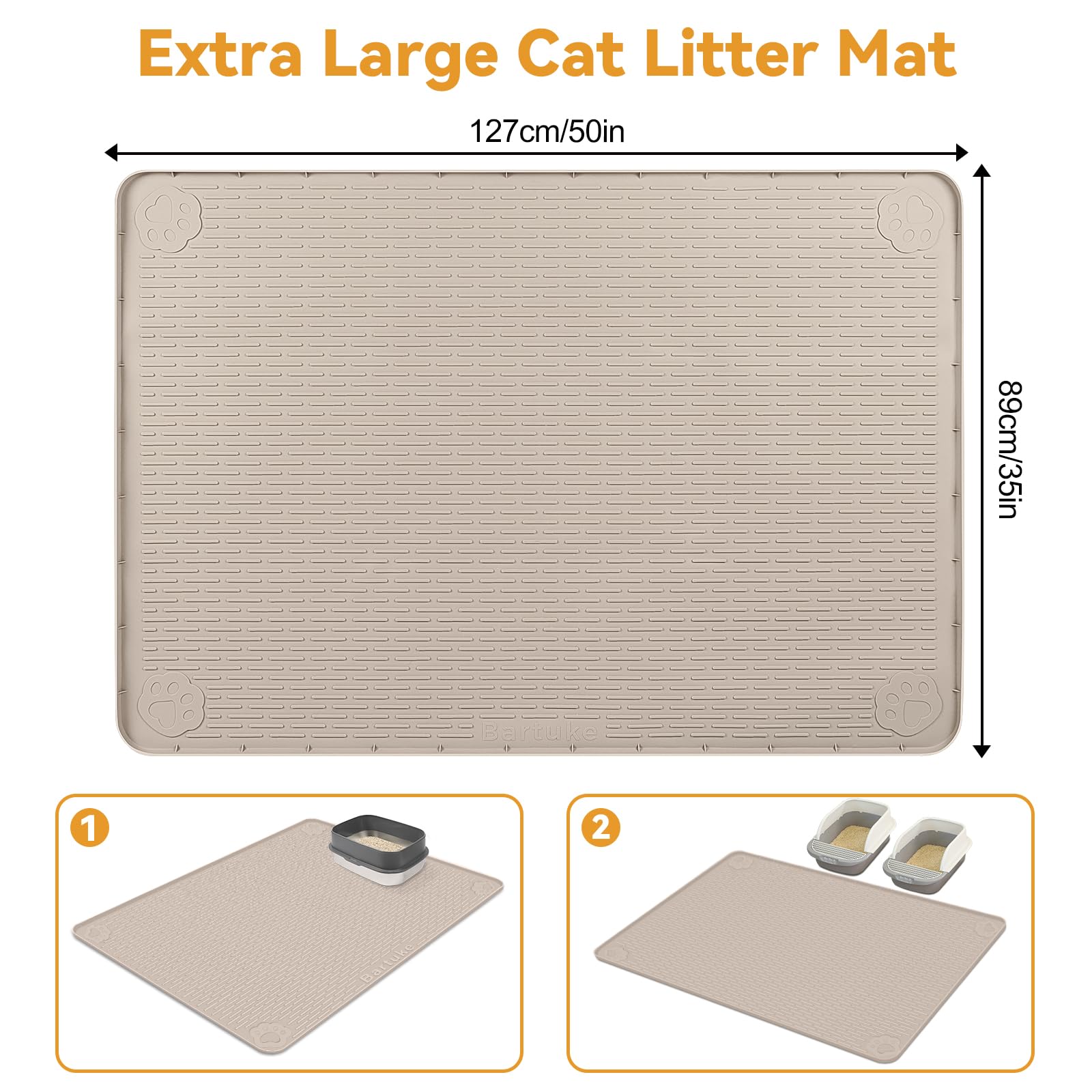 Katzenklo Matte Silikon groß,127x89cm Katzenstreu Matte xxl,Khaki