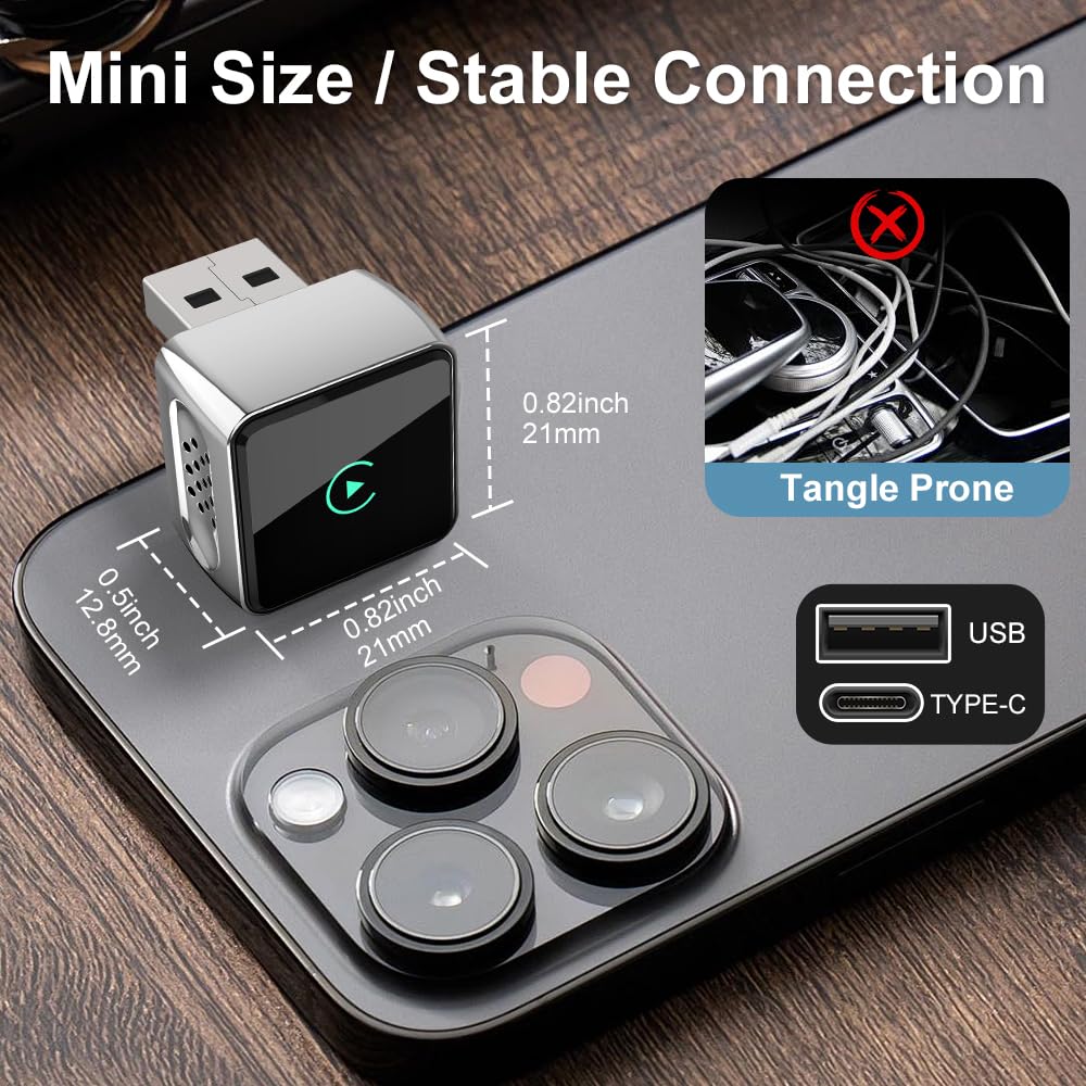 Mini Wireless CarPlay Adapter UK&Android Auto Wireless Adapter UK Plug&Play Car Play Wireless Adapter Fast Convert 5.8GHz WiFi Bluetooth Car Adapter 3–5s Auto Connect USB A&C iOS 10+ Android 10+ — view 4