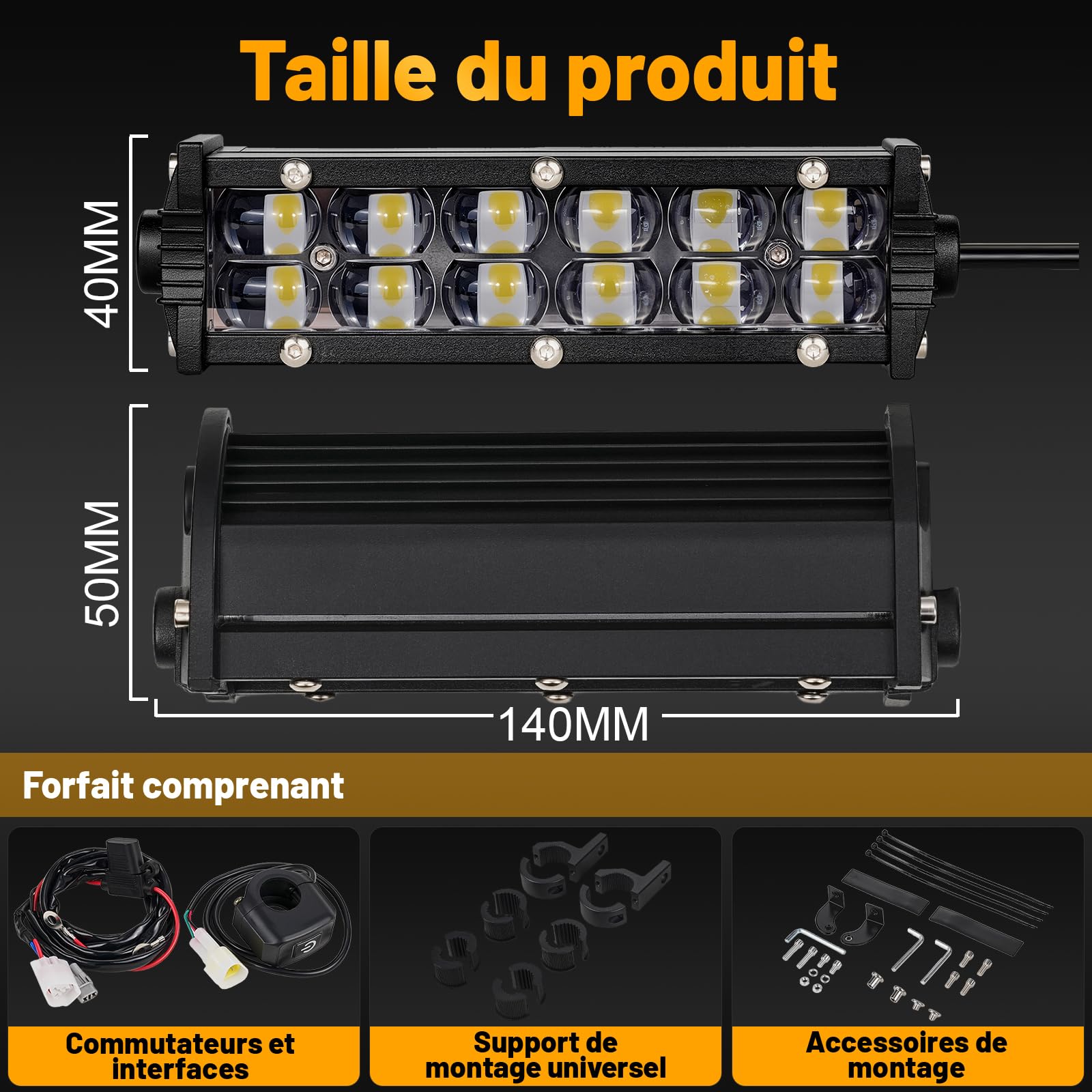 Phare Moto Barre Led Moto Cross Étanche Aluminium pour Enduro Dirt Pit Bike