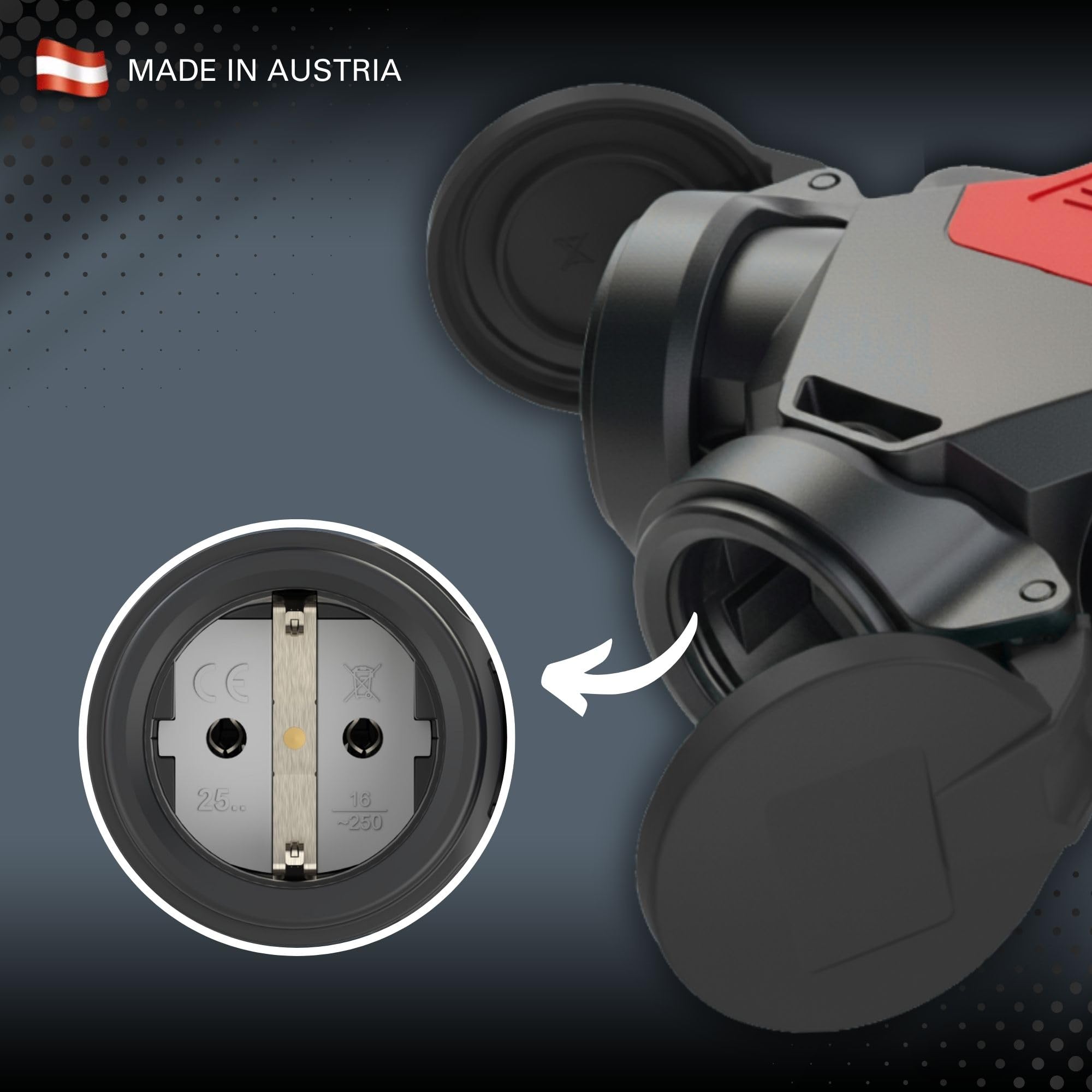 PCE 253711-sr5 Taurus2 3-Wegekupplung Gummi - IP54 Schutzkontakt Kupplung | Robuster 3-fach Verteiler Stecker mit Deckelband für Baustelle & Outdoor, 16A 250V, Zugentlastung & Knickschutz