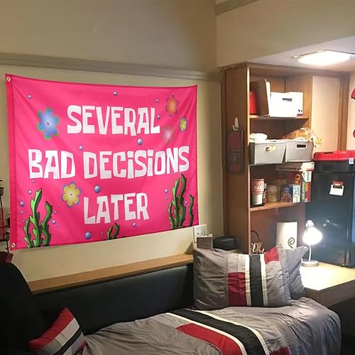 Miniatura 30 de ZKflager Bandera de varias malas decisiones más tarde, banderas divertidas para chicos de habitación, pancarta de meme de 3 x 5 pies para dormitorio
