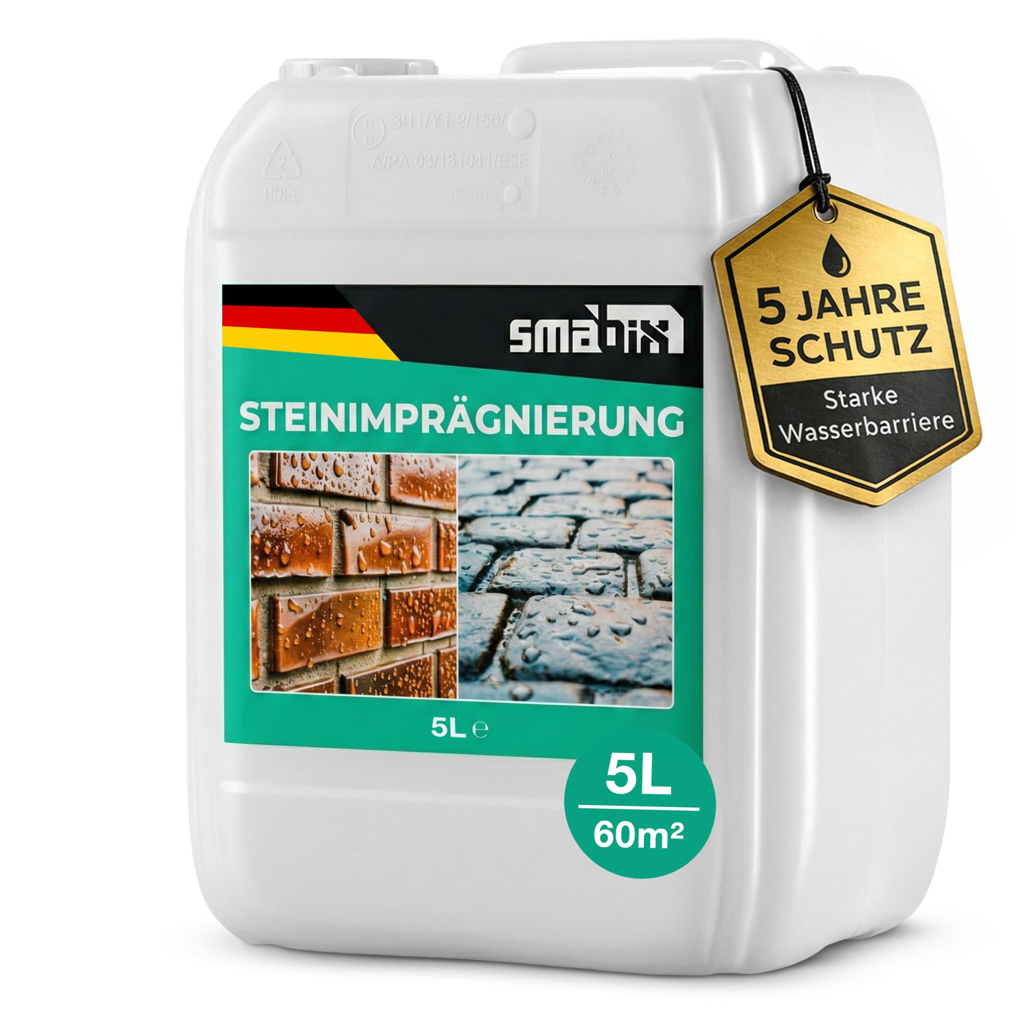 Smabix® [5L] Steinimprägnierung Außen I für 60 m² I Made in Germany, Schutz vor Feuchtigkeit, Imprägnierung für Terrassenplatten, Natursteine, Beton, Pflastersteine, Fassaden, Steinversiegelung Außen