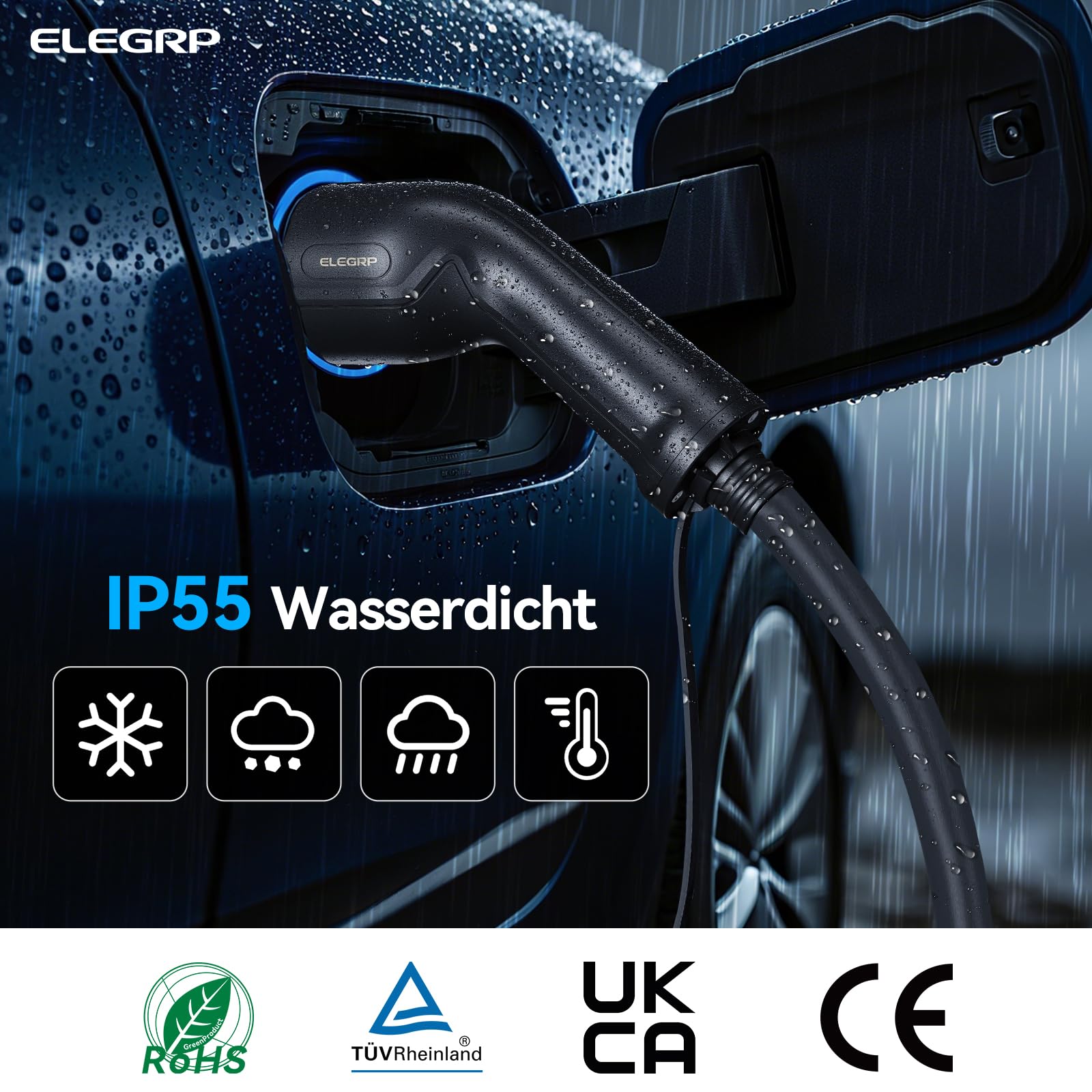 ELEGRP Typ 2 Ladekabel, 22kW 7M 32A 3-Phasig, Typ 2 auf Typ 2 Mode 3 Ladekabel für Elektroauto EV/PHEV mit Tragetasche, Geeignet für Model S/3/X/Y, VW ID.3 ID.4 e-Golf und andere EV