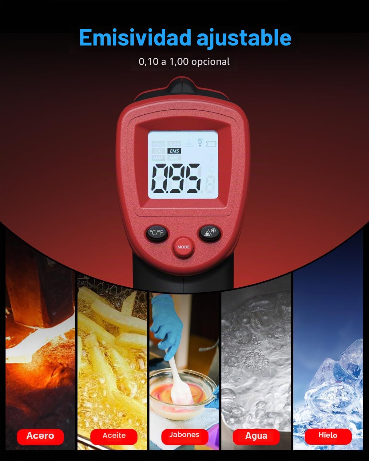 Termómetro infrarrojo Wintact -50°C a 590°C pistola láser temperatura sin contacto para cocinar