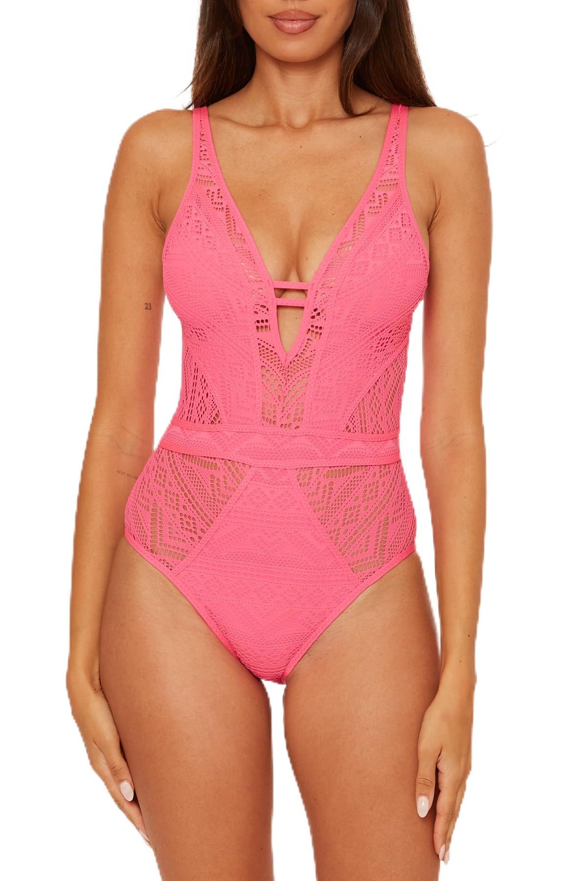 becca Women's Color Play One Piece Swimsuit, Plunge Neck, Crochet, Bathing Suits-picture-24