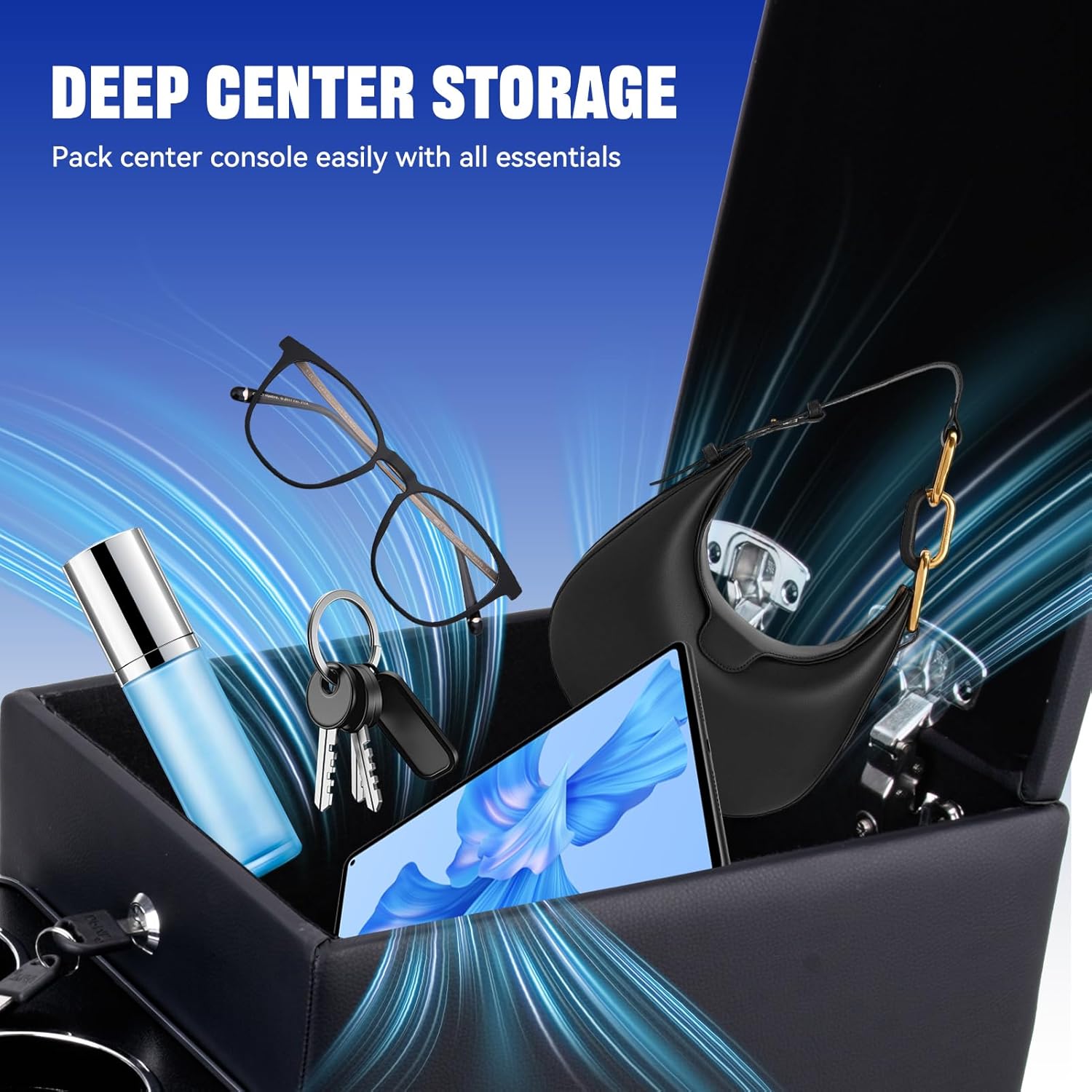 Center Console Organizer Between Seat for Truck Minivans, SUVs, Middle Van Console Floor Console Storage Box with Locking Car Armrest Storage Box