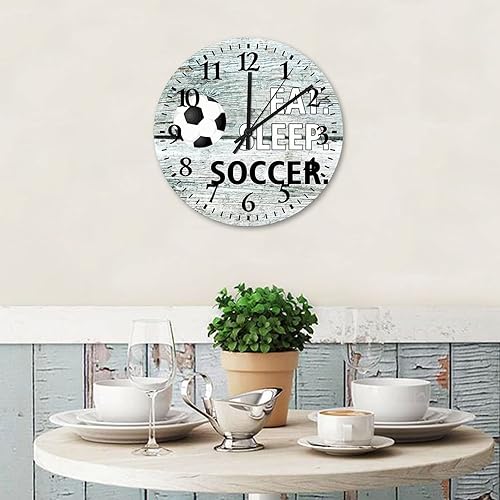 Miniatura 4 de Eat Sleep - Reloj de pared de madera de fútbol de 15 pulgadas, reloj de pared personalizado de fútbol para cocina, silencioso, sin tictac, funciona