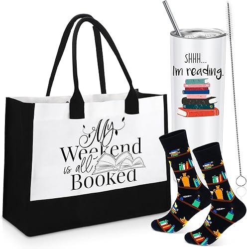 Silkfly Juego de 3 juegos de bolsas de lona con temática de libros, de 20 onzas, de acero inoxidable, con aislamiento, calcetines novedosos para
