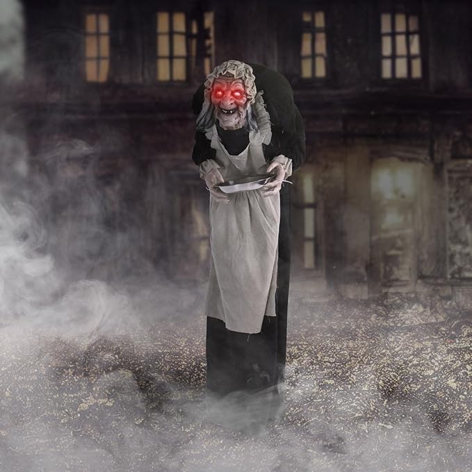 Haunted Hill Farm Life-Size Halloween Animatronic, Scary Talking Zombie Maid