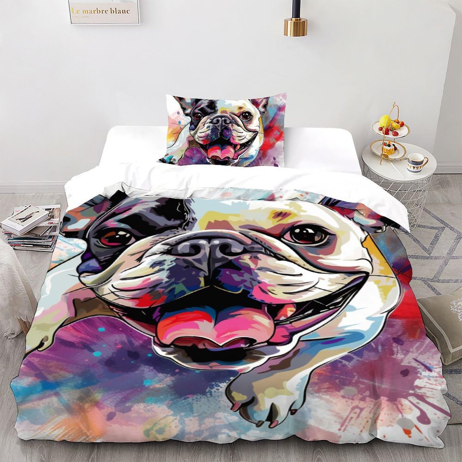 Housse de couette Spanish Bulldog 135x200 cm avec 2 taies d'oreiller pour lit simple