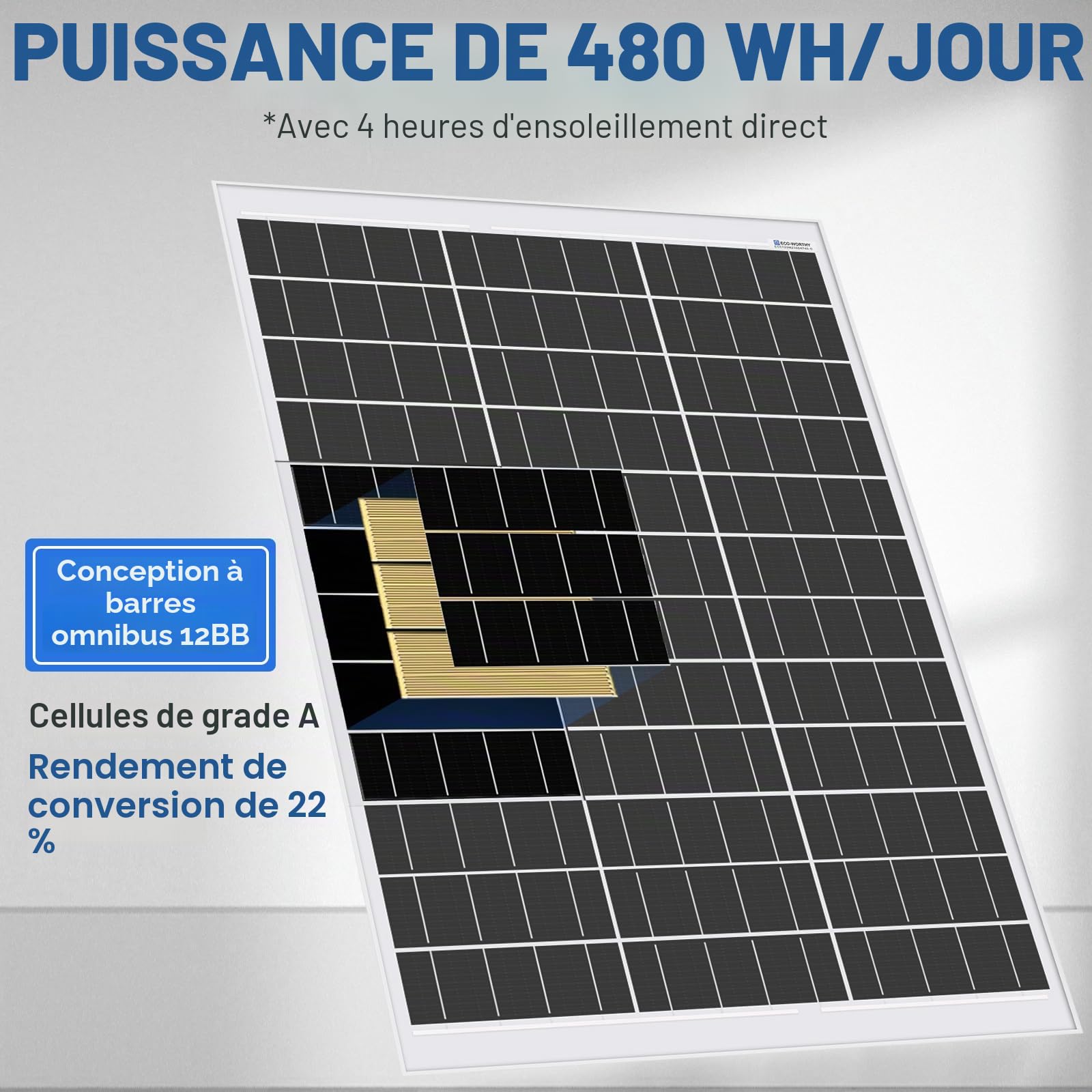 ECO-WORTHY Kit de panneau solaire 120 W 12 V 0,5 kWh/jour hors réseau pour camping-car, bateau, camping : panneau solaire mono 120 W + contrôleur de charge solaire PWM 30 A + supports Z + câbles