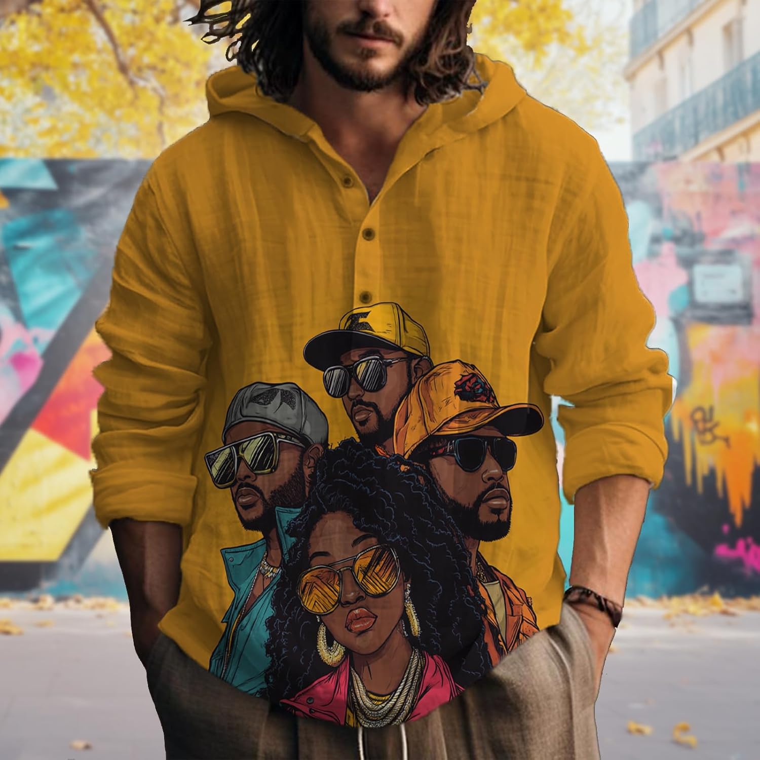 Hoodies For Men Graphic Long Sleeve Half Button Casual Big And Tall Lightweight Quick Dry Gym Hooded Sweatshirts - Image 2