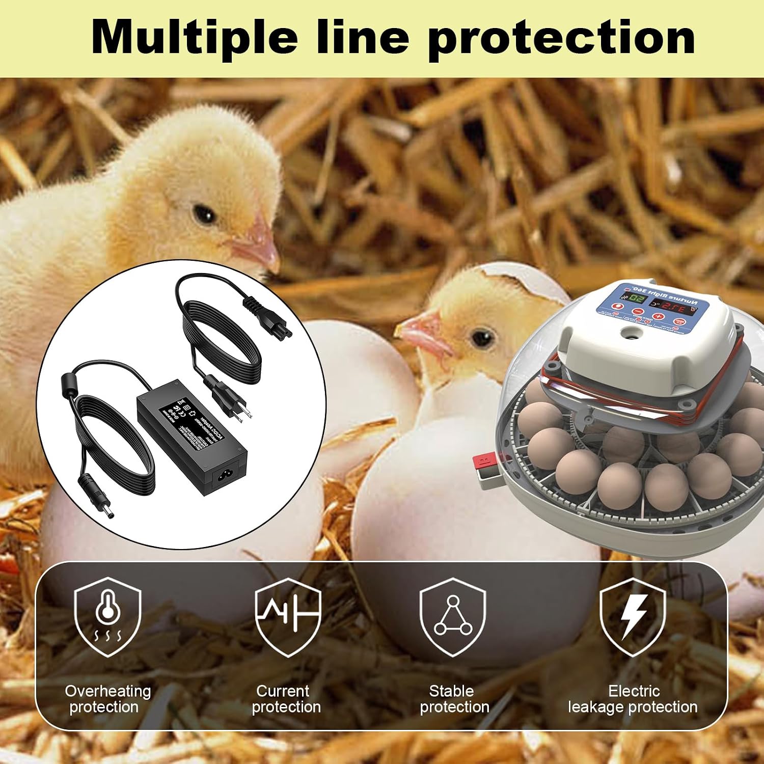 12V Power Cord for Nurture Right 360° Egg Incubator Compatible with Nurture Right 360° Egg Incubator Charger Power Adapter Cord