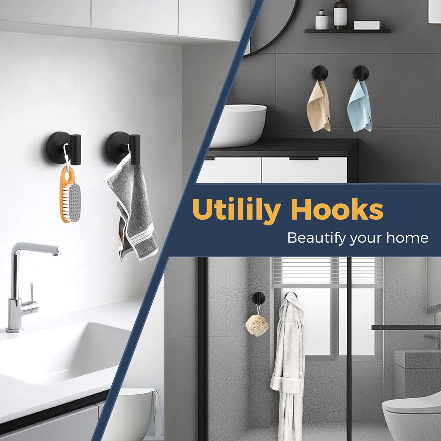Heavy Duty Suction Cup Hooks for Glass Window,Tile,Mirror,Removable Shower Hooks for Inside Shower,Metal Towel Hooks for Bathroom,4 Pack(Black)