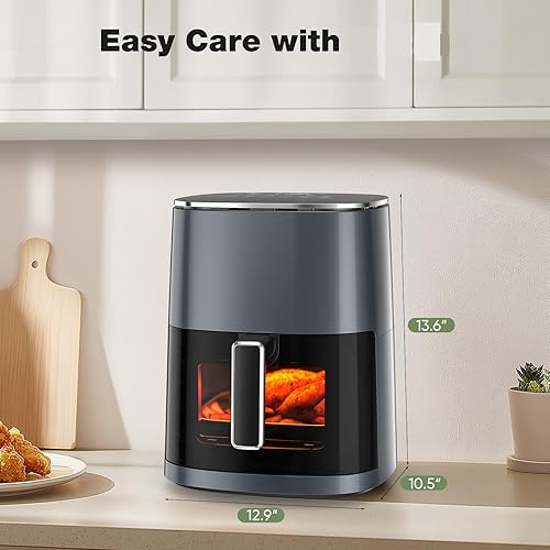 Miniatura 6 de Freidora de aire, 6 cuartos de galón con ventana de visión, funciones 12 en 1 freír al aire, asar, recalentar, deshidratar, hornear, cocinar al