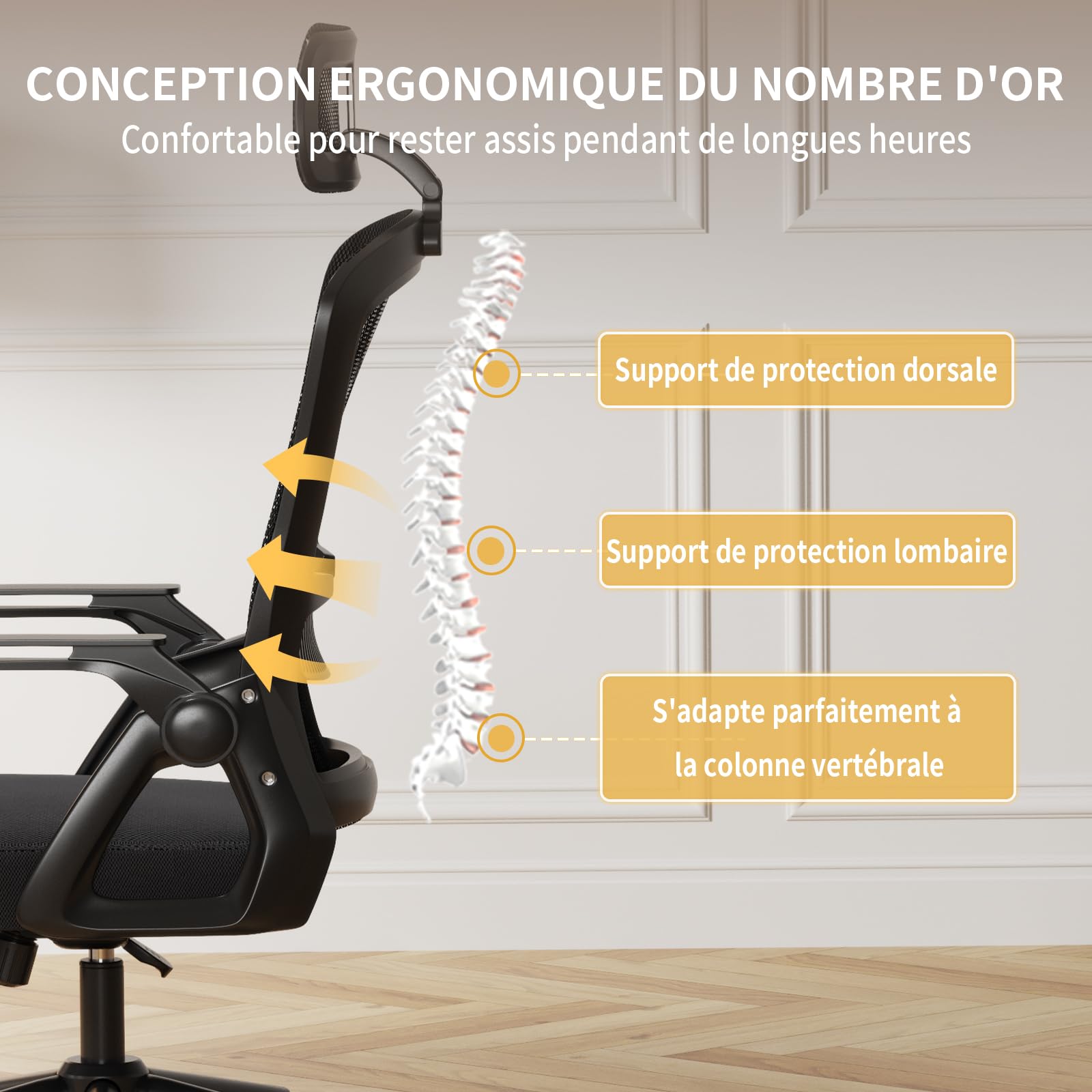 naspaluro Chaise de Bureau Ergonomique avec Appui-tête Réglable,Noir
