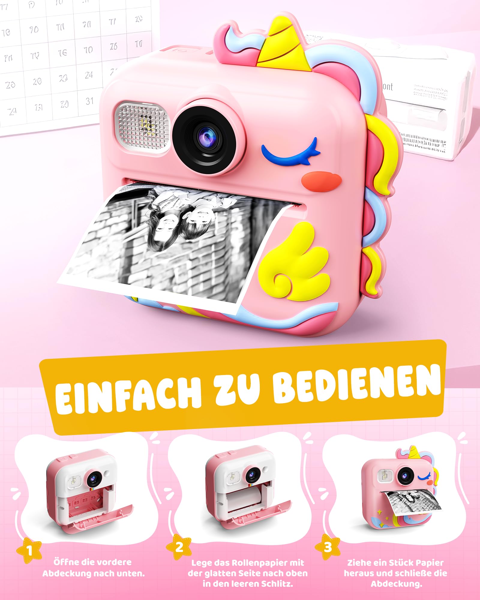 KOKODI Kinderkamera Sofortbildkamera 3-12 Jungen Mädchen(Rosa)