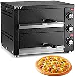 PYY Commercial Pizza Oven -12 Inch Double Decker Pizza Ovens 2-Layers Countertop Pizza Cooker Electric Indoor with Timer Stainless Steel Pizza Maker for Party Restaurant Home, Black