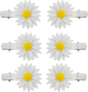 LUX ACCESSORIES White and Yellow Plastic Daisy Hair Clips set of 6